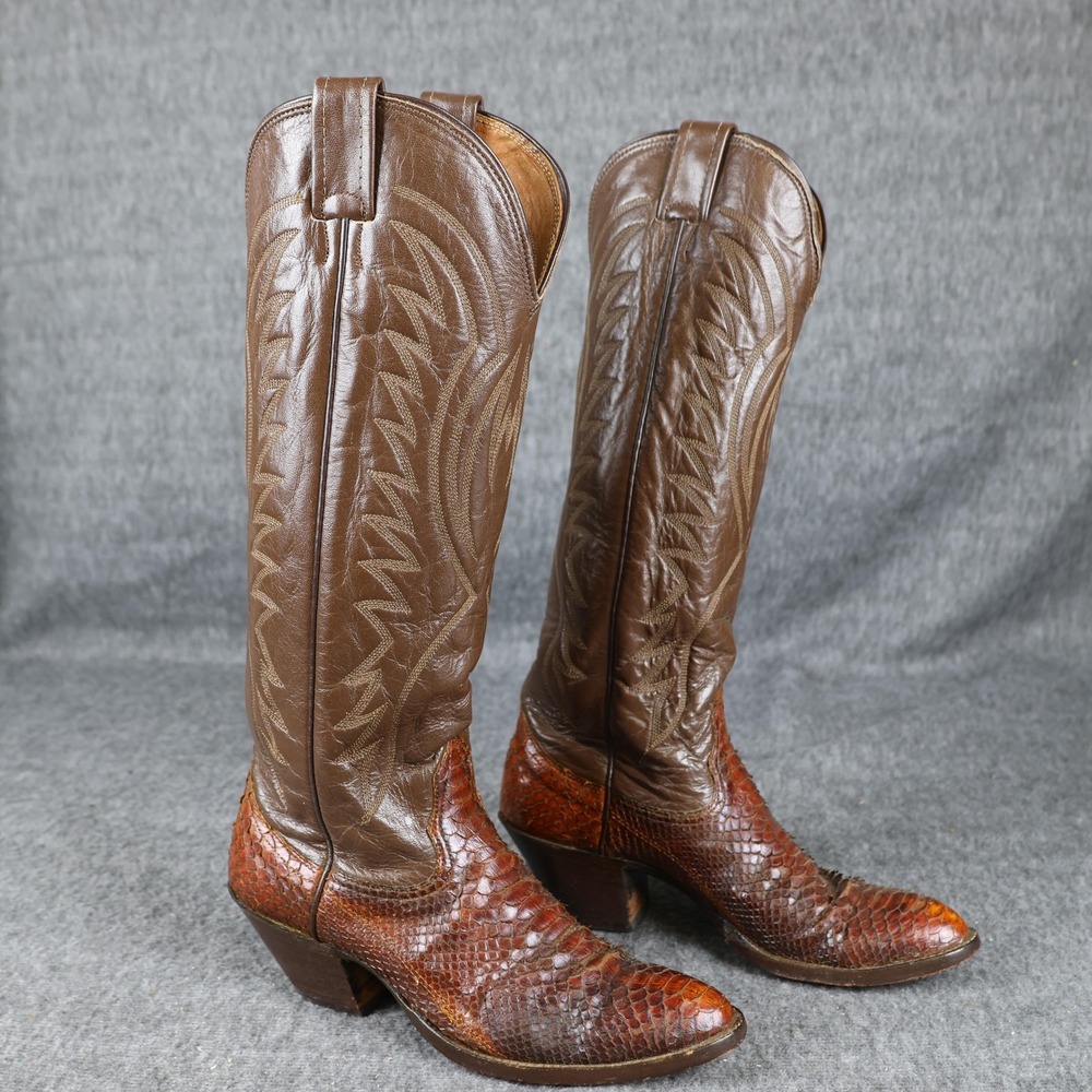 Vintage Nocona Boots Mens Size 5.5 Brown Western Cowboy Leather Reptile Exotic